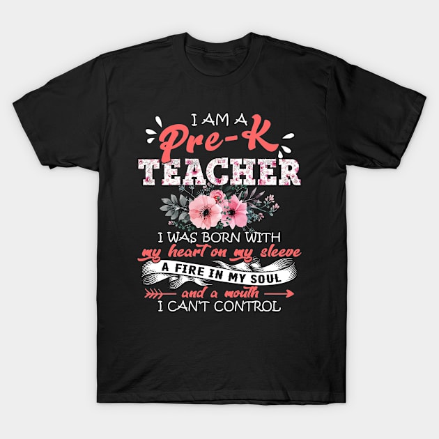 Pre-K Teacher I Was Born With My Heart on My Sleeve Floral Teaching Flowers Graphic T-Shirt by Kens Shop